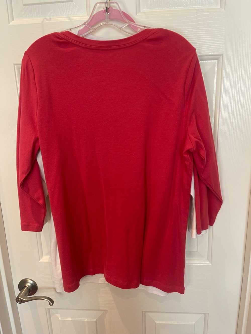 Set of Two - St. John's Bay V-Neck Three Quarter Sleeve Tees in White and Red 1X - Picture 8 of 10